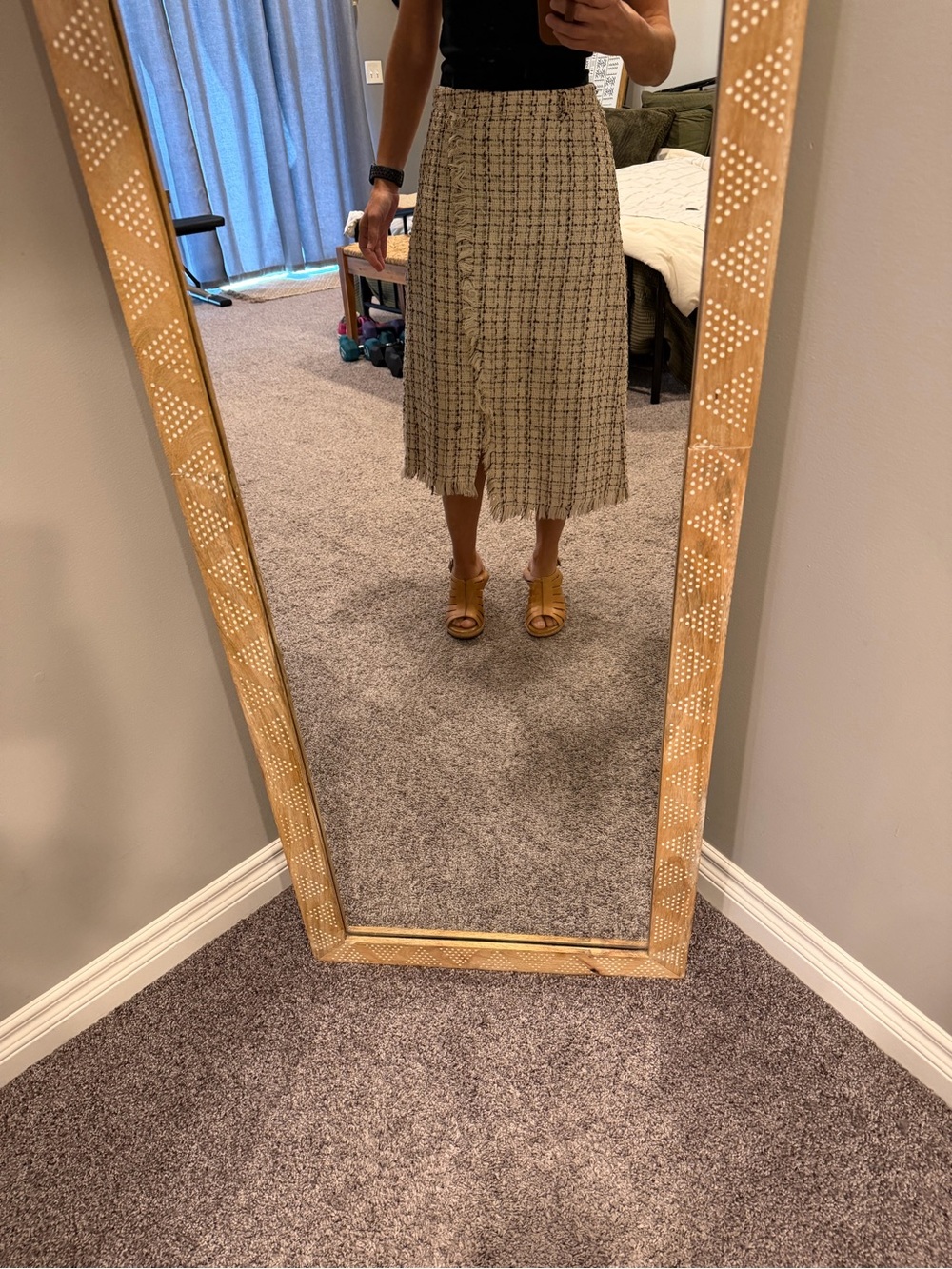 SHEIN Cream and Black Tweed Skirt